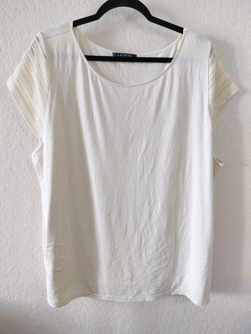 Ralph Lauren Cream Short Sleeve Pleated-Sleeve Top